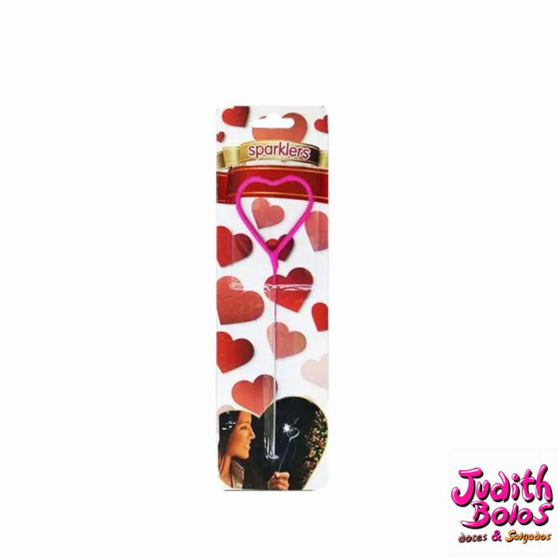 Vela Faísca Coração Rosa