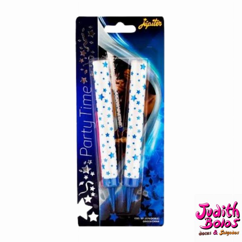 Vela Vulcão Dupla - Estrelinhas Azul