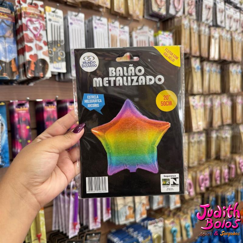 Balão Metalizado Estrela Holográfica Arcoíris