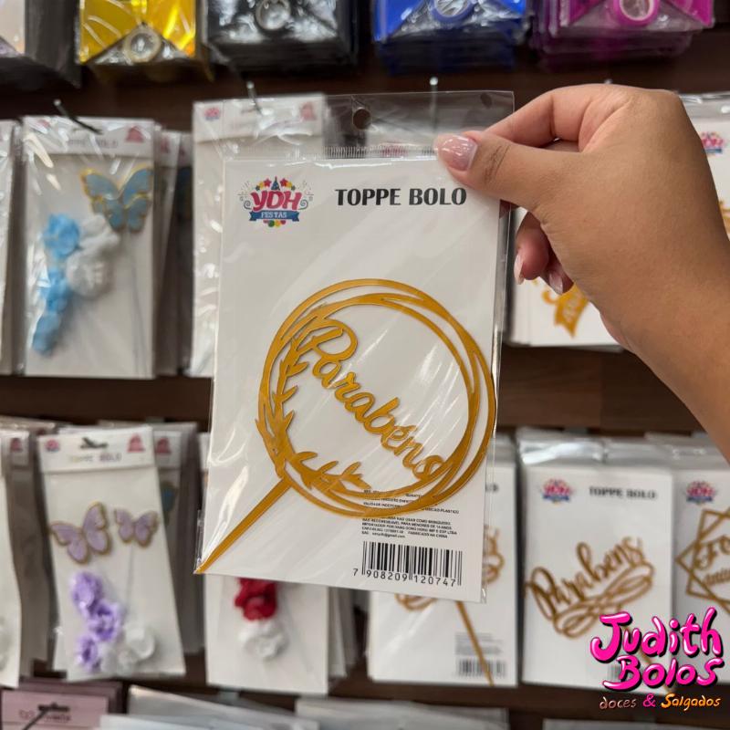 Topo de Bolo Parabéns - Dourado
