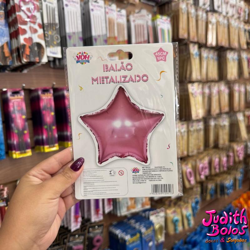 Balão Metalizado Estrela Rosa Claro