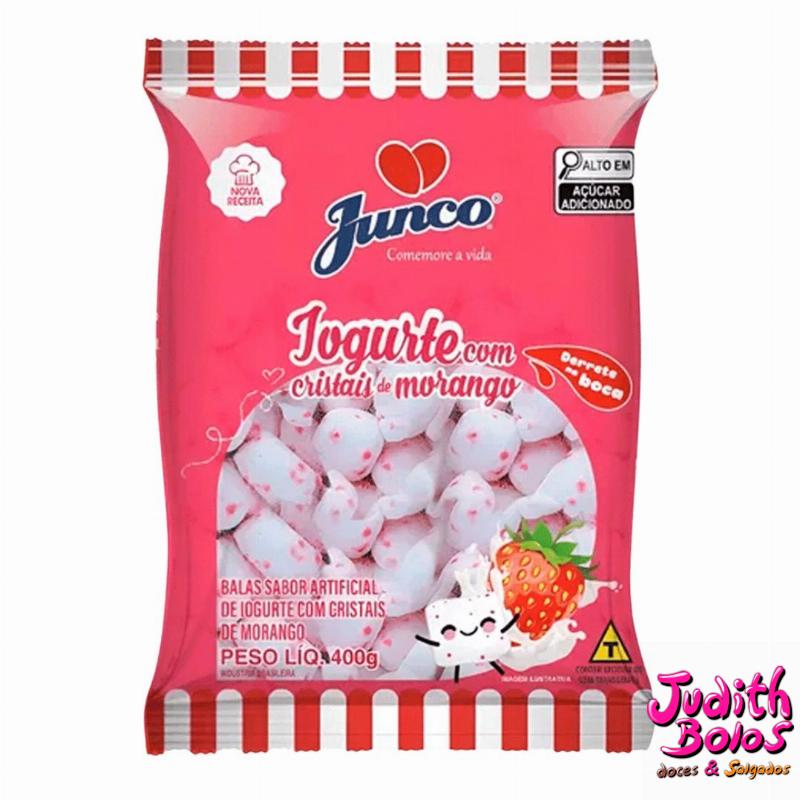 Bala Junco de Iogurte com Cristais de Morango