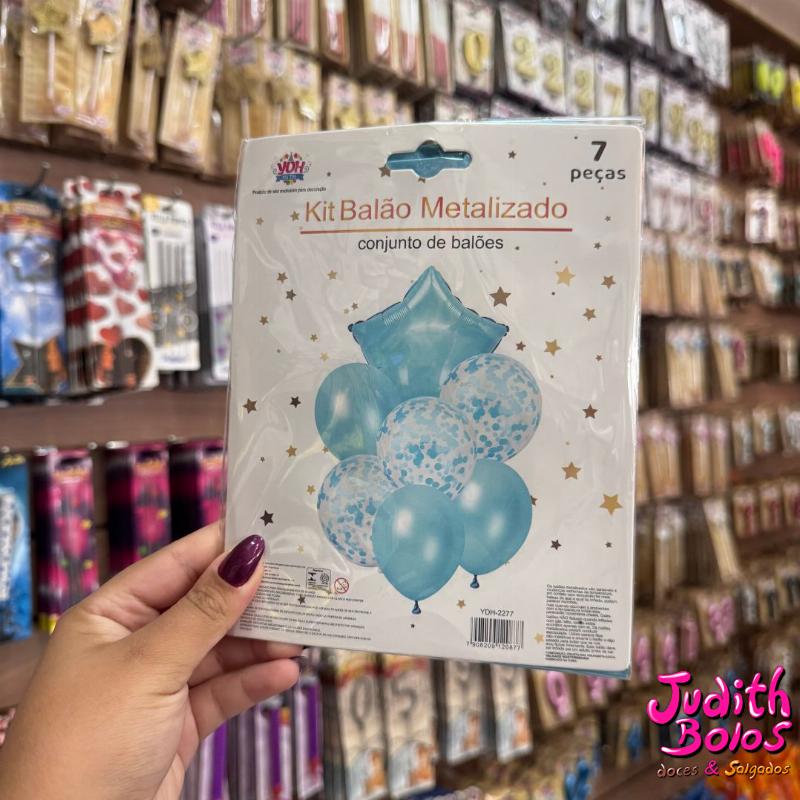 Kit Balão Metalizado Azul Claro