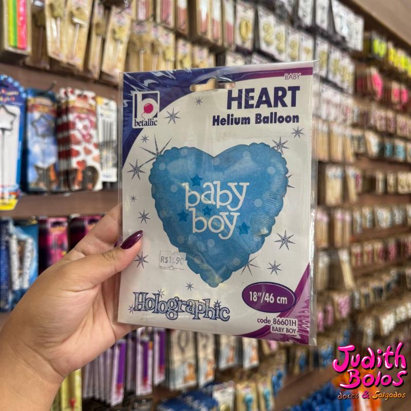 Balão Metalizado Coração Holográfico Baby Boy