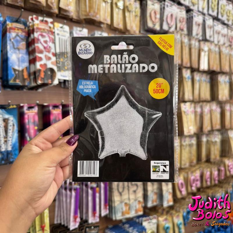 Balão Metalizado Estrela Holográfica Prata