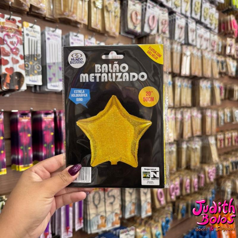 Balão Metalizado Estrela Holográfica Ouro