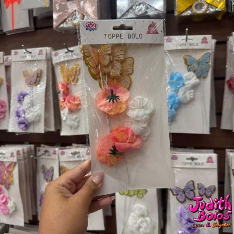 Topos de Bolos - Borboletas/Flores Laranja