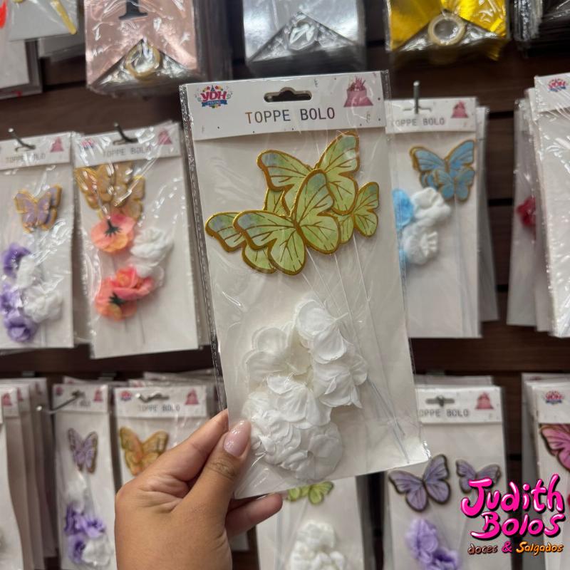 Topos de Bolos - Borboletas/Flores Verde