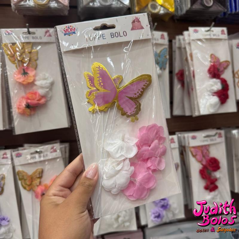 Topos de Bolos - Borboletas/Flores Rosa