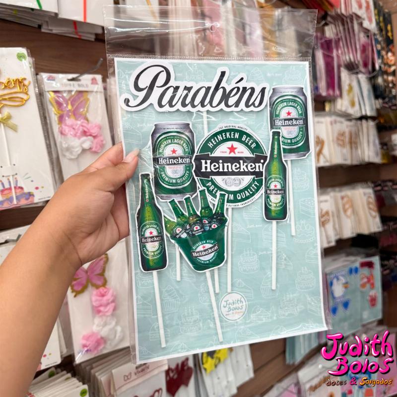 Topo de Bolo Tema Bebida Heineken