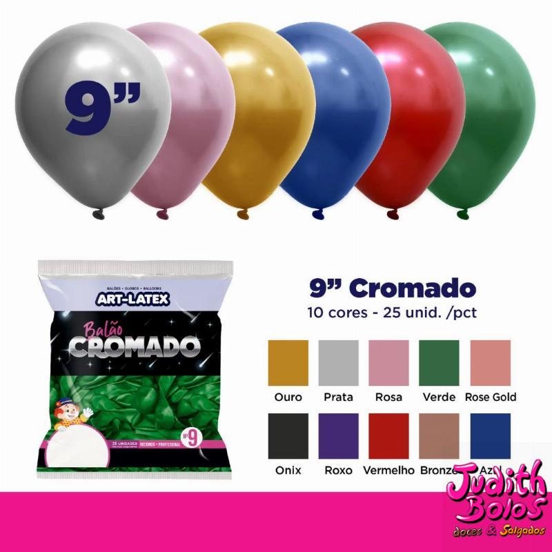Balão Redondo Cromado 9" (22 cm) Profissional - 25 Unidades - Art Latex